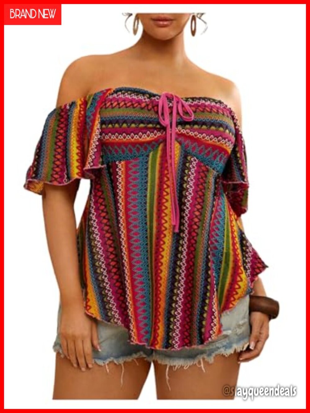 Off Shoulder Striped Ruffle Peplum Top Plus Size Asymmetrical Hem